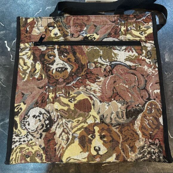 No Brand Vintage Brown Dog Faces Tote with Coin Pouch - Picture 2 of 10